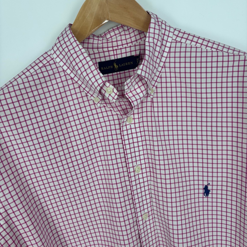 Polo Ralph Lauren Poplin Button Down Shirt Men XLT Pink Check Lightweight Preppy